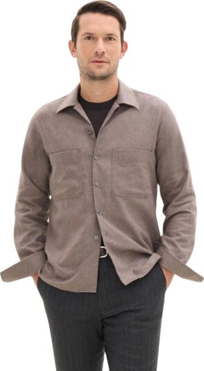Oscar Jacobson Straight Fit Cuban Winter Twill Shirt Brown XL Oscar Jacobson Straight Fit Cuban Winter Twill Shirt Brown XL
