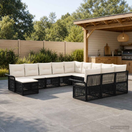 vidaXL Hagesofa Set 12 stk. Svart og Kremhvit polyrotting