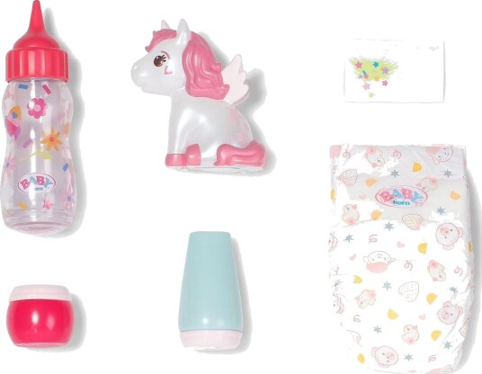 BABY born Sovesett til dukke med enhjorning nattlampe bleie og drikkeflaske 3+ ar