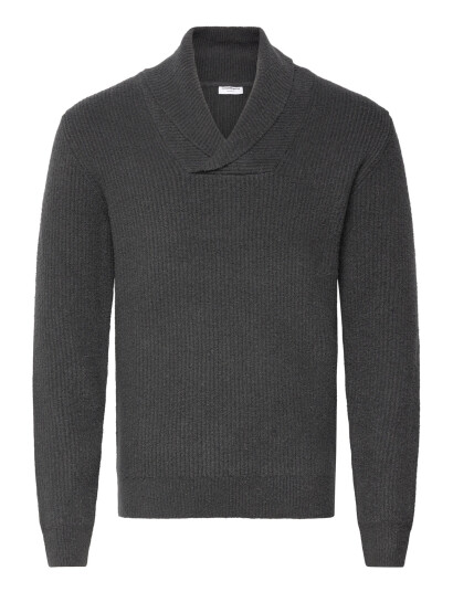 Lindbergh Shawlcollar Lambswoollook Knit - Grey - S