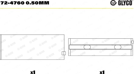 Veivaksellager GLYCO 72-4760 0.50mm