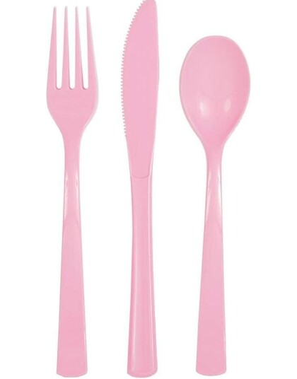 Unique 18 Delers Gjenbrukbart Lys Rosa Plastbestikk