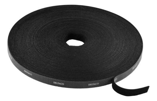 DELTACO Hook and loop fastener cable ties width 10mm 15m black