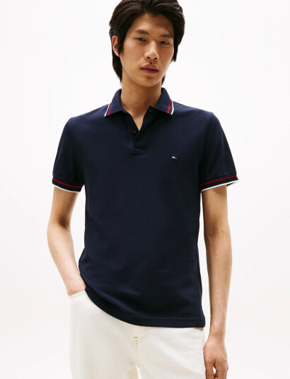 Tommy Hilfiger Cuff Interest Slim Fit Polo - Navy - S Tommy Hilfiger Cuff Interest Slim Fit Polo - Navy - S