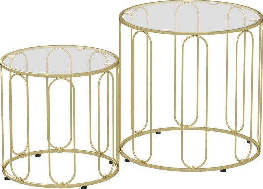 Nesting glass bord sett med 2 – gull metallramme