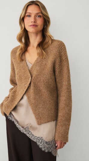 Ellos Collection Kardigan med dekorativ knapp Beige
