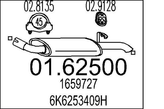Bakre eksospotte MTS 01.62500 Bakre eksospotte MTS 01.62500