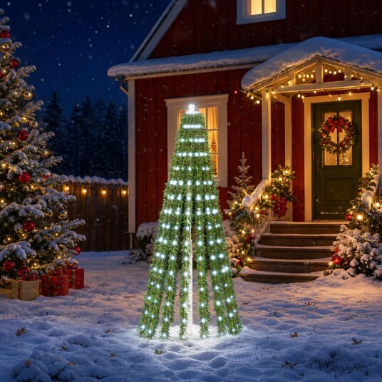 vidaXL LED juletre 150 cm 240 LED-lys Kaldhvit Stål Grønn