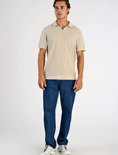 Lindbergh Open Collar Structure Rib Polo Beige XXL Lindbergh Open Collar Structure Rib Polo Beige XXL