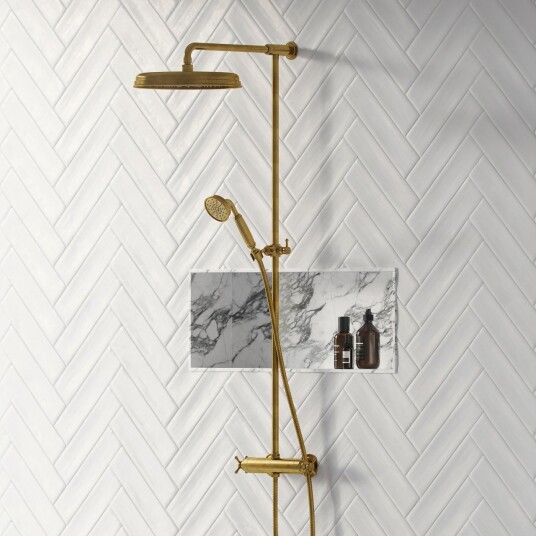 Hassel & Teudt HRL10 II S02 Smartterm Dusjstangsett M/Ø31cm Rain Deluxe Med Easyclean Polert Messing Naturlig