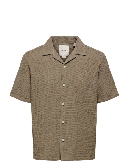 ONLY & SONS Onsbertil Waffle Ss Resort Shirt Brown M ONLY & SONS Onsbertil Waffle Ss Resort Shirt Brown M