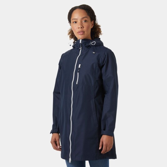 Helly Hansen Dame Lang Belfast 3/4 Length Regnjakke Marineblå S Helly Hansen Dame Lang Belfast 3/4 Length Regnjakke Marineblå S
