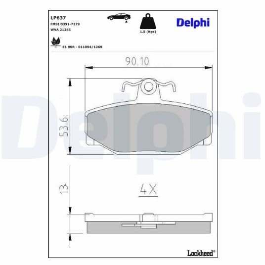 Bremseklosser sett DELPHI LP637 Bremseklosser sett DELPHI LP637