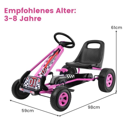 Pedal gokart pedaldrevet kjørebil barnebil pedalkjøretøy 98 x 59 x 61 cm rosa