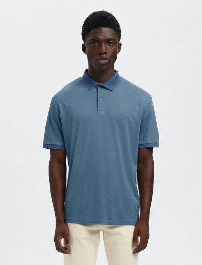 Selected Slhfave Button Ss Polo Noos   Blue   S