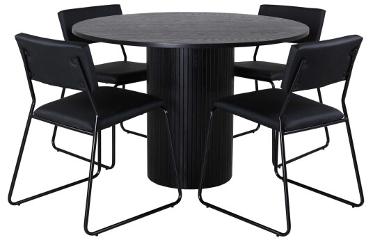 Venture Design Bianca & Kenth spisegruppe Svart/svart 4 stoler & bord 110 cm