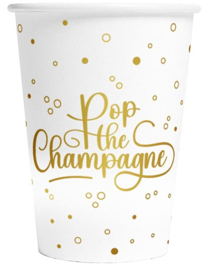 8 stk Pop the Champagne - Hvite Pappkopper 210 ml