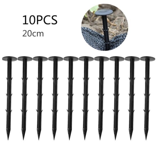 10 STK 20cm plast hagejordspiker gresssikre stoffspiker fiksert drivhus