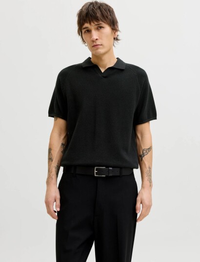 Jack & Jones Jjhill Knit Split Neck Ss26 Black XS