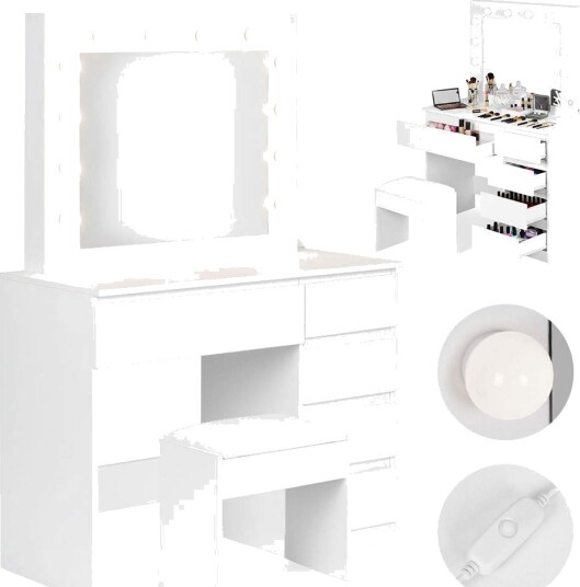 Sminkebord med LED speil 5 skuffer krakk Sminkebord med LED speil 5 skuffer krakk