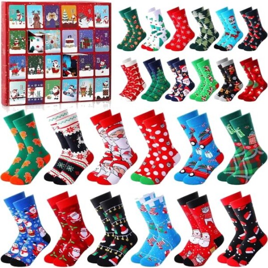 24 par julesokker adventskalender 2026 Unisex sokker 24 dager nedtelling gave til voksne julebord favoritt