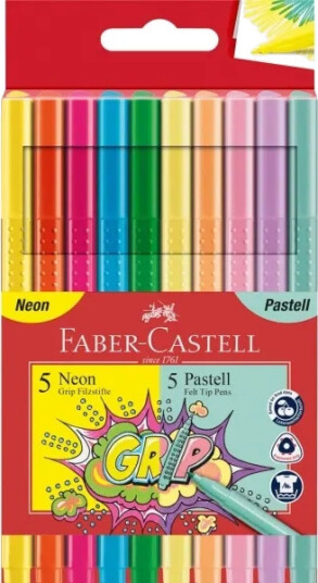 Faber Castell Grip Tusjer Neon & Pastell 10 Farger