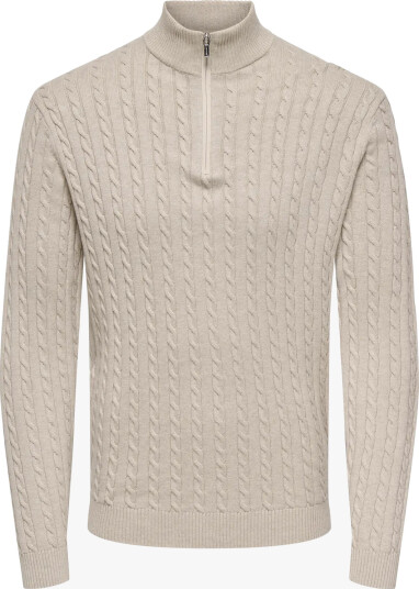 Only & Sons Loui Reg 12 Cabel Half Zip Knit Beige L Only & Sons Loui Reg 12 Cabel Half Zip Knit Beige L