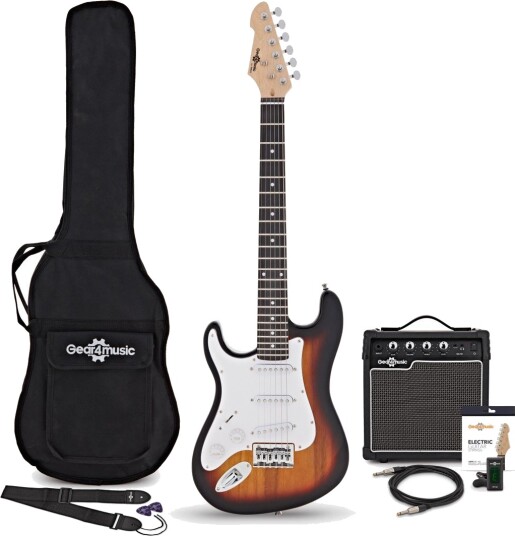Gear4Music 3/4 LA Elektrisk Gitar Sunburst med 10 W Forsterkerpakke