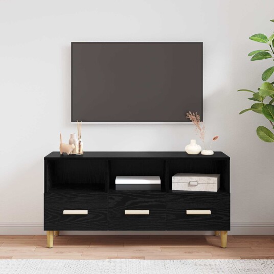TV skap med skuff Svart Eik 102 x 36 x 50 cm Konstruert tre TV skap med skuff Svart Eik 102 x 36 x 50 cm Konstruert tre