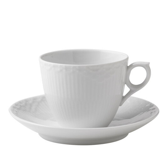 Royal Copenhagen Hvit Halvblonde kaffekopp med skål 17 cl