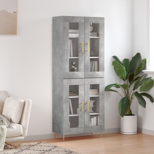 vidaXL Highboard betong grå 69,5x34x180 cm konstruert tre 8720845476915