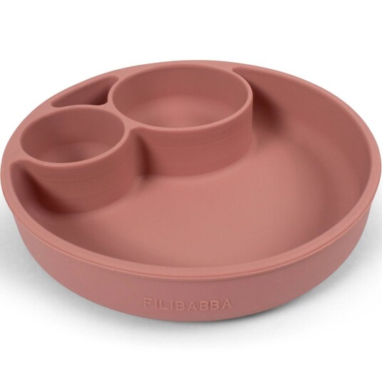 Filibabba Barnetallerken, inndelt, Silikon, Rose