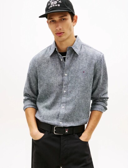 Tommy Jeans Tjm Reg Linen Blend Shirt Ext   Grey   L