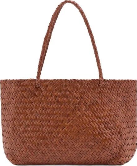 Mango Braided Leather Shopper Bag Brown ONE SIZE