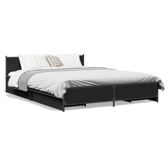  Sengeramme med skuffer svart 135x190 cm konstruert tre 8721102611377