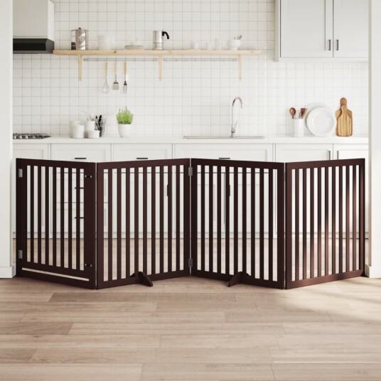 Vidaxl Hundeport Sammenleggbar 4 Paneler Brun 320 cm Poppeltre