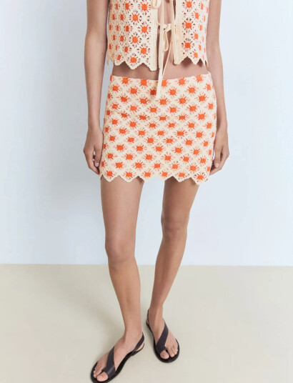 Mango Crochet Mini Skirt - Cream - XS