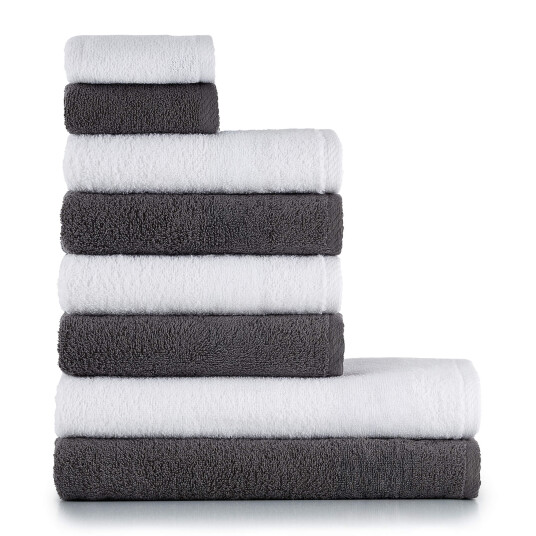 Heihus Fluffy Mix Håndklepakke Premium Hvit / Mørk grå 8-pakning 2XL+4L+2M