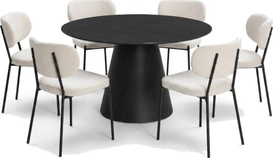 Siena spisegruppe rund 130 cm svart med 6 Gemmiano spisestoler - Svart
