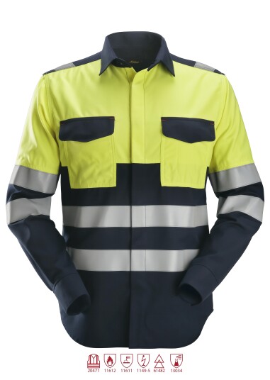 Snickers Workwear 8563 ProtecWork Sveiseskjorte varsel gul/marineblå XS Klær Snickers Workwear 8563 ProtecWork Sveiseskjorte varsel gul/marineblå XS Klær
