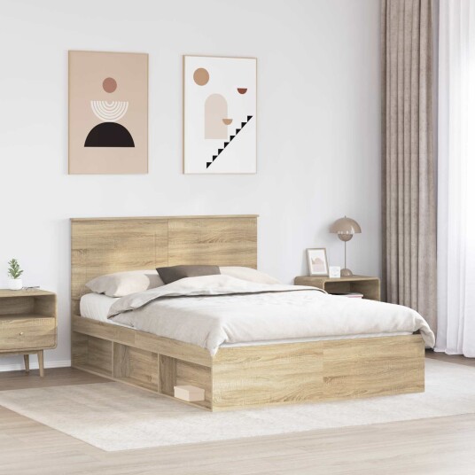  Sengestamme med hodegjerde Sonoma eik 150 x 200 cm Massiv furu