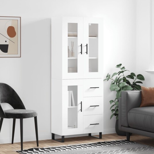 vidaXL Highboard hvit 69,5x34x180 cm konstruert tre 8720845480394