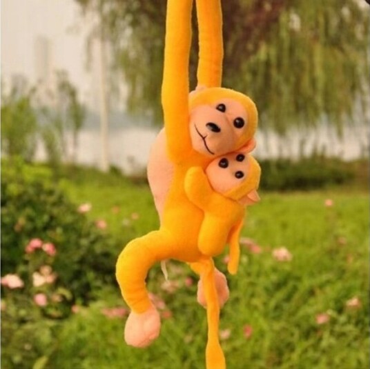 Leantoys Maskot Plysj Malpka Med Barn Gul 70 Cm