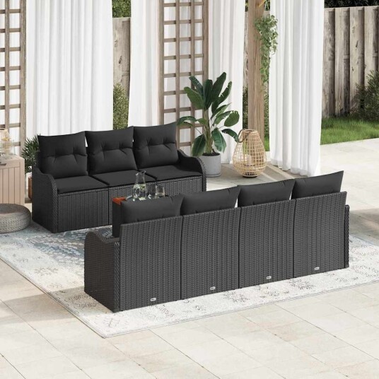 Hagesofa Set 8 pcs Svart Poly rattan