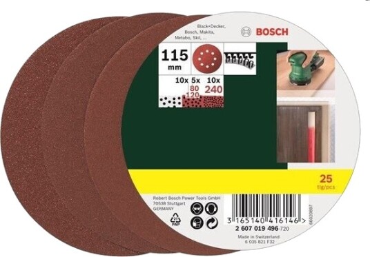 Bosch 25-delers slipepapirsett til eksentersliper, korning 80, 120, 240 115 mm