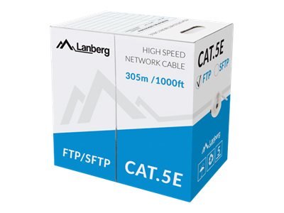 Lanberg - Samlet Kabel - 305 M - Foliebelagt Uskjermet Tvinnet Kabelpar (F/Utp) - Cat 5E - Flertrådet - Ral 7035 Grå