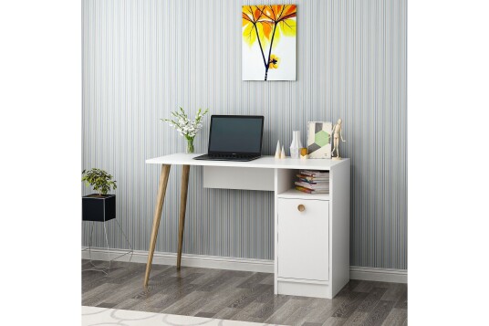 Skrivebord Barbele 110 cm med Oppbevaring Hylle + Skap Hvit