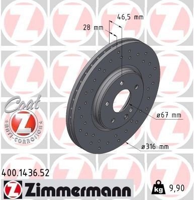 ZIMMERMANN 400.1436.52 Bremseskive ZIMMERMANN 400.1436.52 Bremseskive