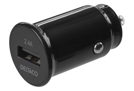 Deltaco 12W USB-billader med 1x USB-A, 2.4 A, svart Deltaco 12W USB-billader med 1x USB-A, 2.4 A, svart