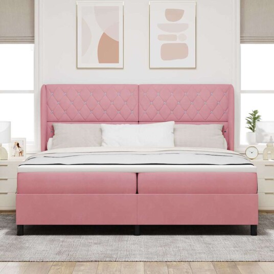 Boksfjær Seng med madrass Rosa 200 x 200 cm Fløyel